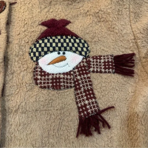Vintage Snowman & Christmas Tree Sherpa Fleece Jacket Large/Extra Large - Picture 8 of 17
